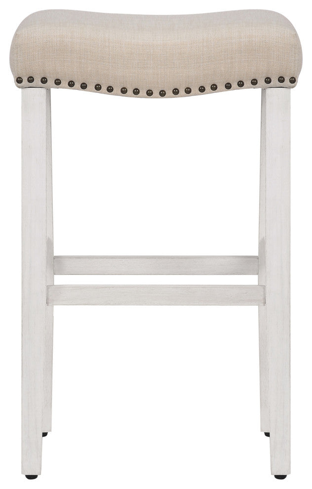 WestinTrends 2PC 29" Upholstered Saddle Seat Bar Height Stool Set, Accent Chair, Beige
