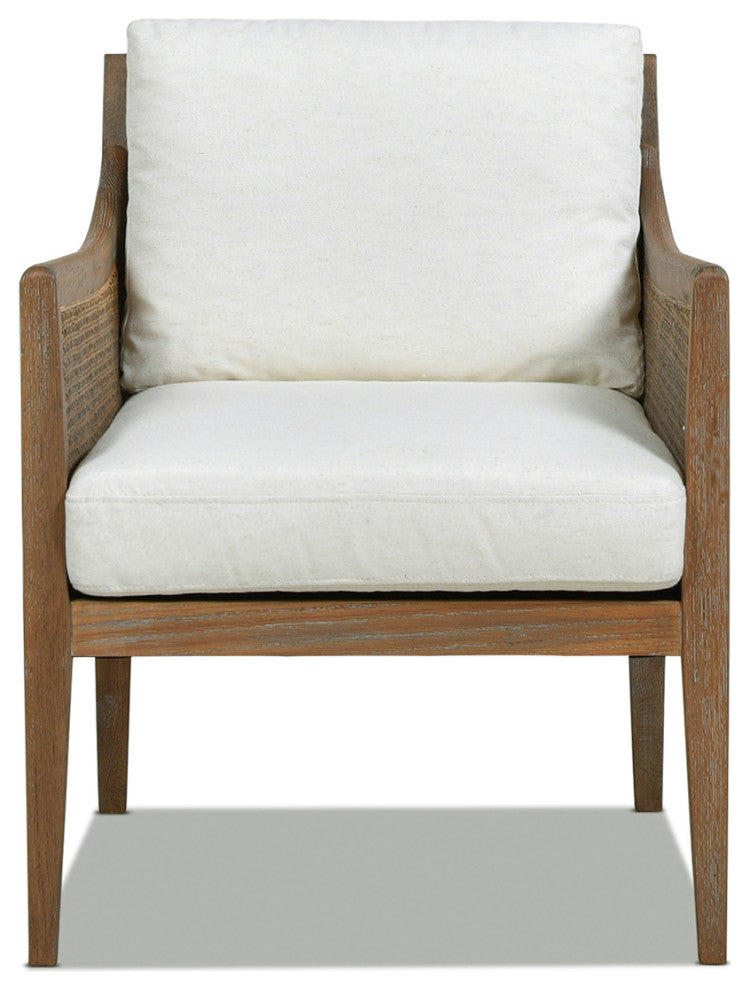 Ontario 24.5" Rattan Wicker Upholstered Accent Arm Chair, Natural White