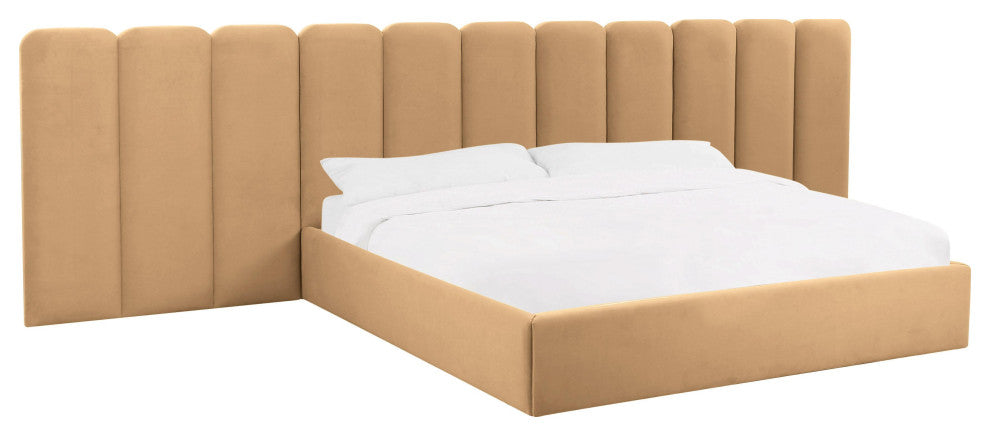 Palani Honey Velvet King Bed with Wings - Honey