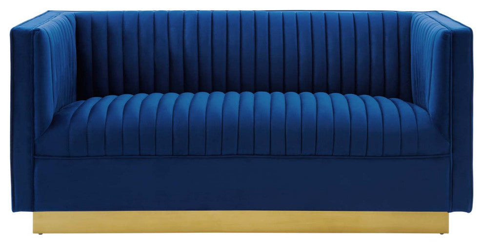 Sanguine Vertical Channel Tufted Performance Velvet Loveseat EEI-4530-NAV