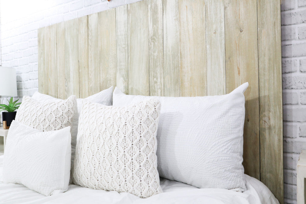 Solid Wood Headboard with Smooth Natural Wood Grain, Wall Mounted, Farmhouse, Sagewash, Queen