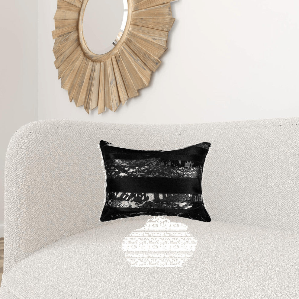 12" X 20" X 5" Black And Silver  Pillow
