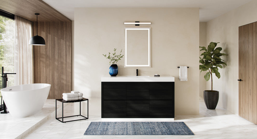 Boutique Bath Vanity, Black, 60", Single Sink, Freestanding