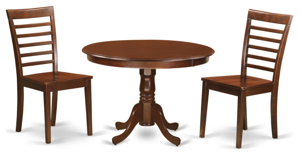 3 Pc Set With A Round Table And 2 Wood Dinette Chairs, Mahogany