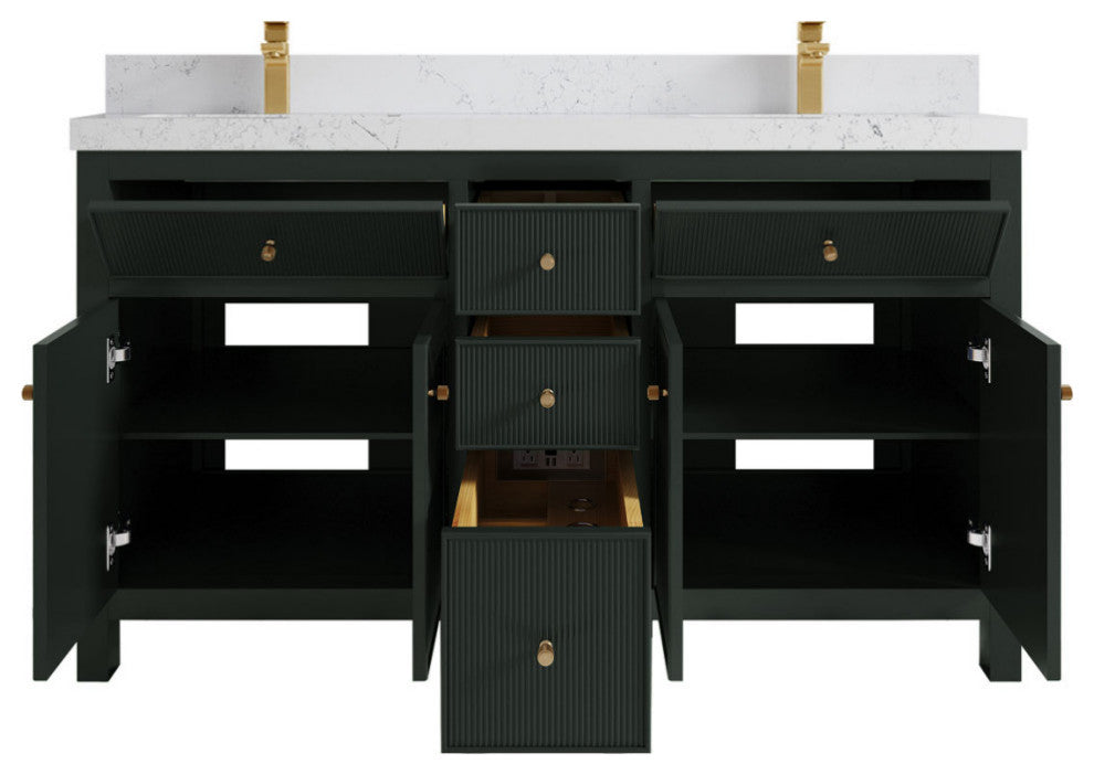 Sonoma 60 Double Bathroom Vanity in Dark Forest Green with 2" Empira Quartz