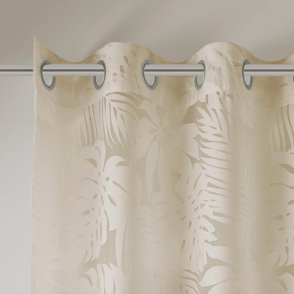 Madison Park Leilani Botanical Burnout Palm Leaf Sheer Window Panel, Natural, 50