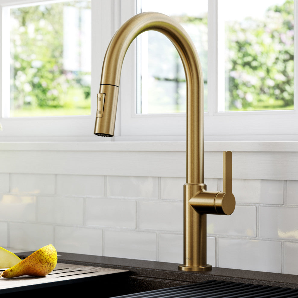 Oletto Pull-Down 1-Hole Kitchen Faucet, Brushed Brass, Model Kpf-2820bb