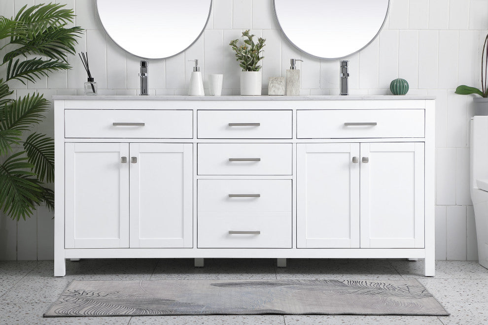 72" Double Bathroom Vanity, White