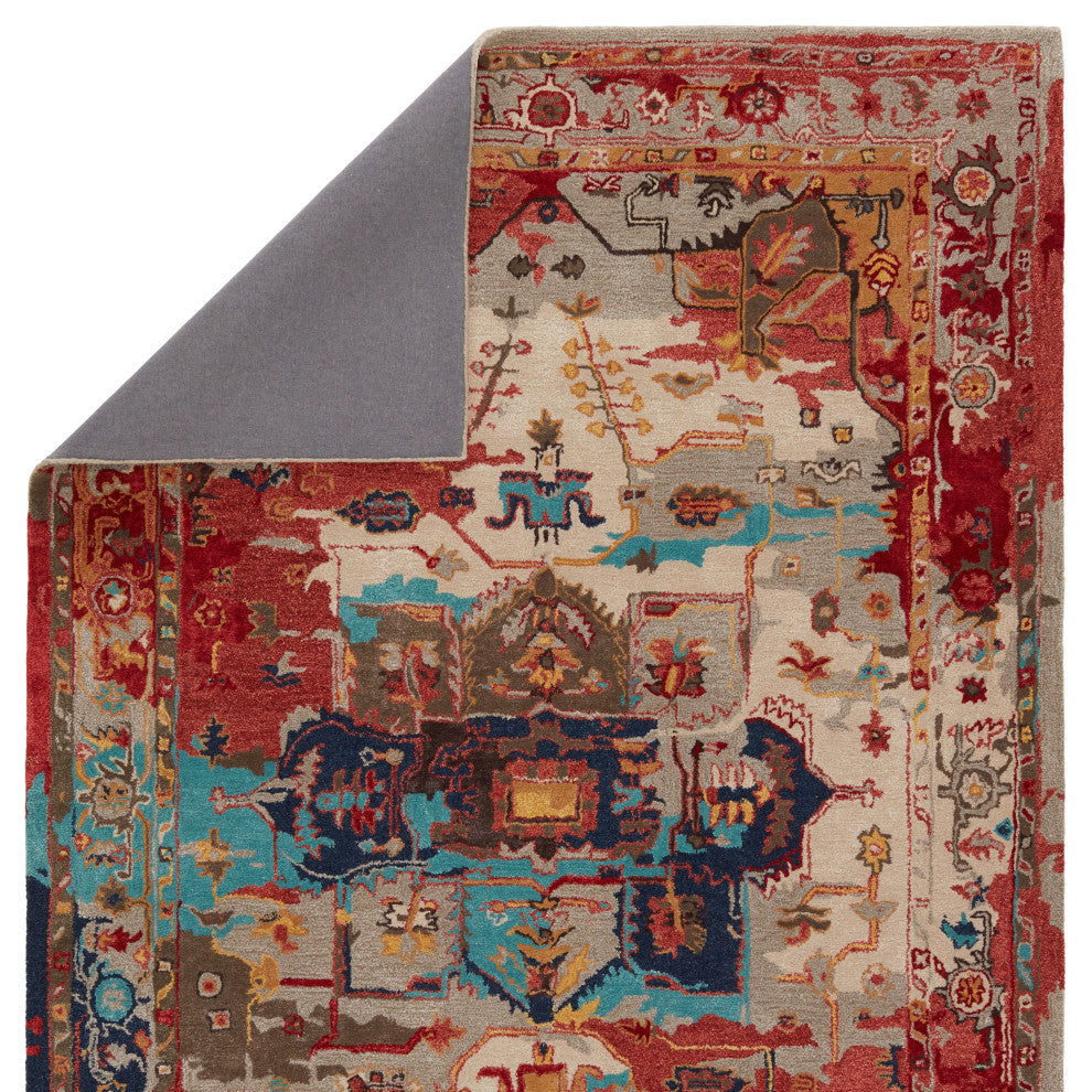 Lilith Handmade Medallion Red/ Aqua Area Rug 10'X14'