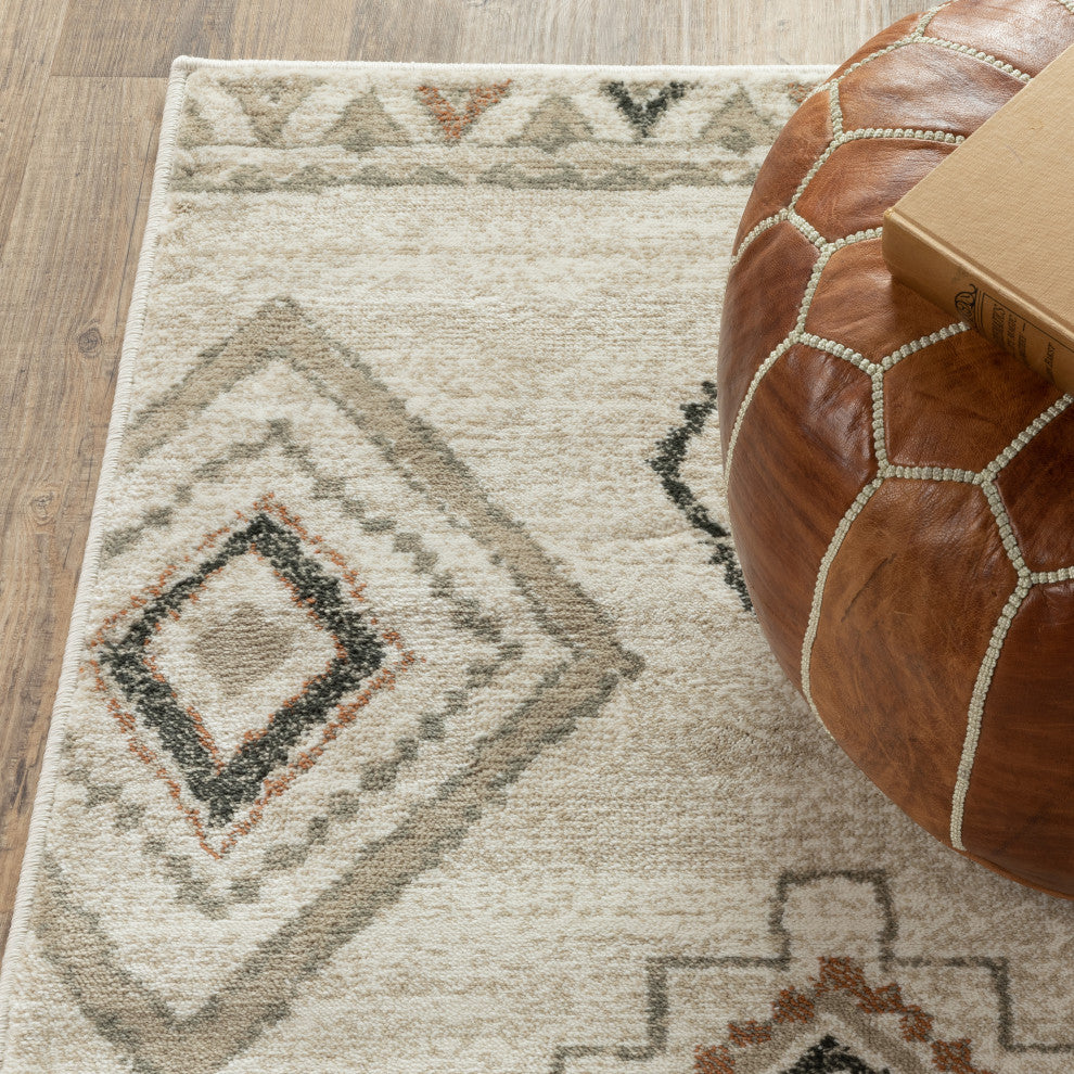 Garson Southwest Tribal Area Rug, Ivory, 5'3"x7'3"