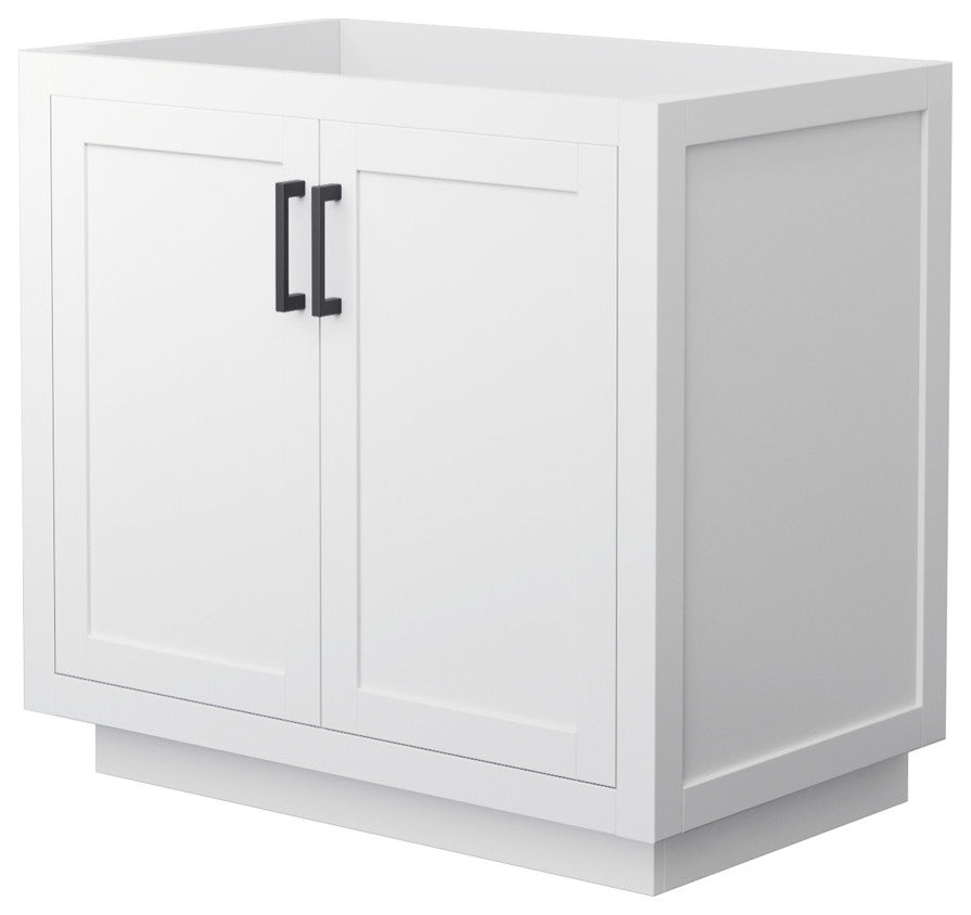 36" Single Bathroom Vanity, White, No Countertop, No Sink, Black Trim