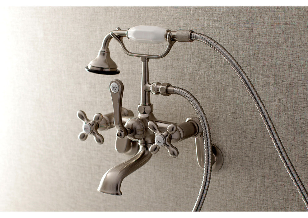 Kingston Brass Wall Mount Tub Faucet With Hand Shower, Brushed Nickel