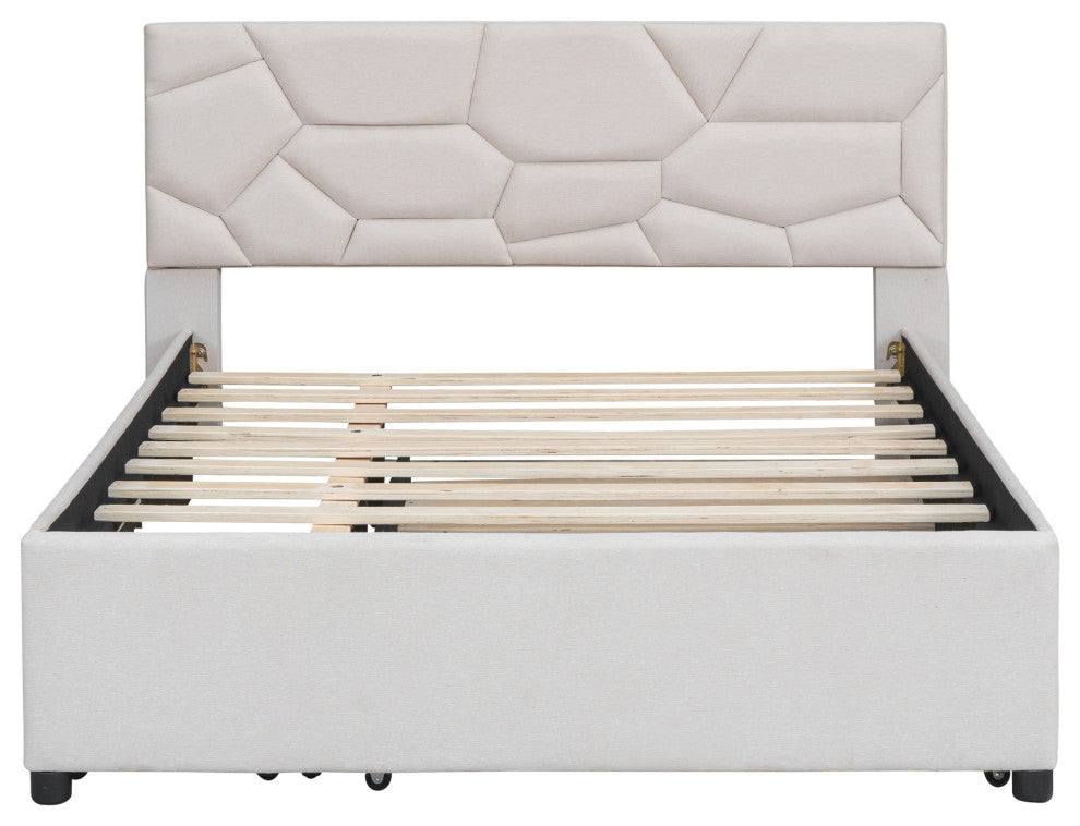 Gewnee Full Size Upholstered Platform Bed in Beige
