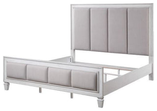 Acme Katia Queen Bed, Gray Linen & White Finish