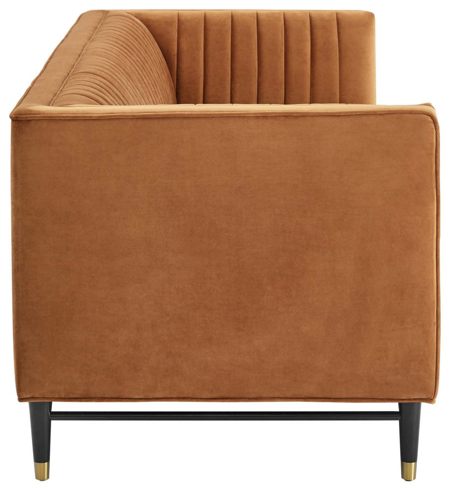 Devote Channel Tufted Performance Velvet Sofa, Cognac