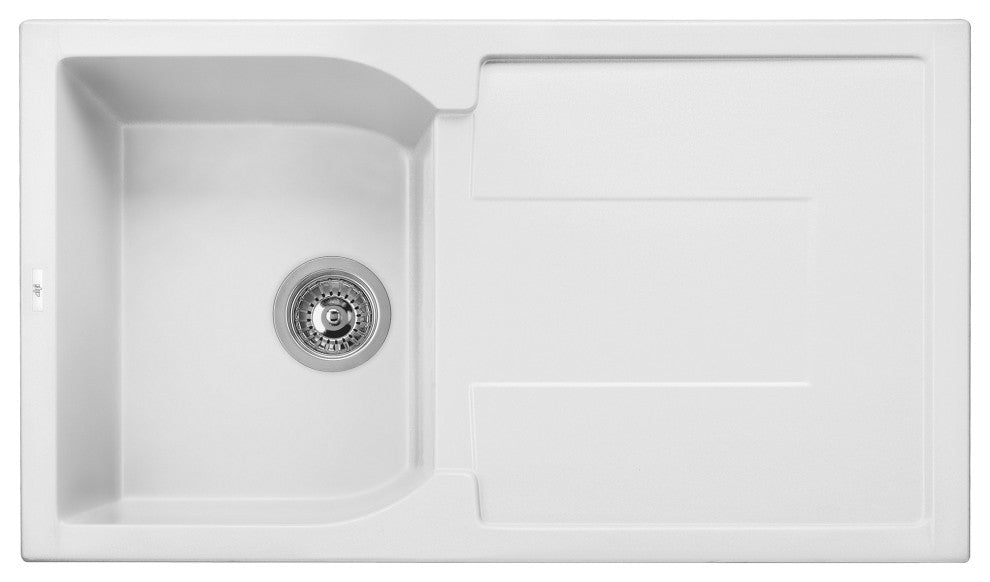 ALFI brand AB1620DI-W White Granite Composite Kitchen Sink with Drainboard