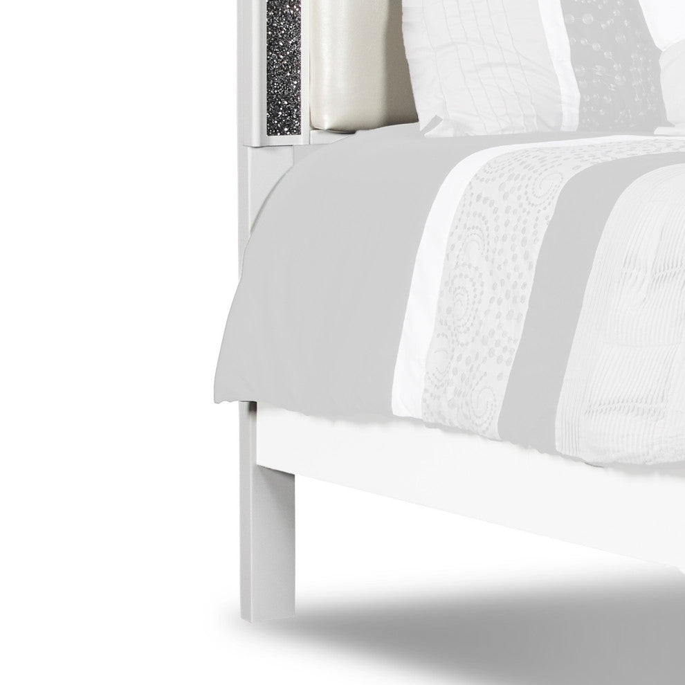 Benzara BM220400 Faux Crystal Tufted Queen Headboard With Straight Legs, White
