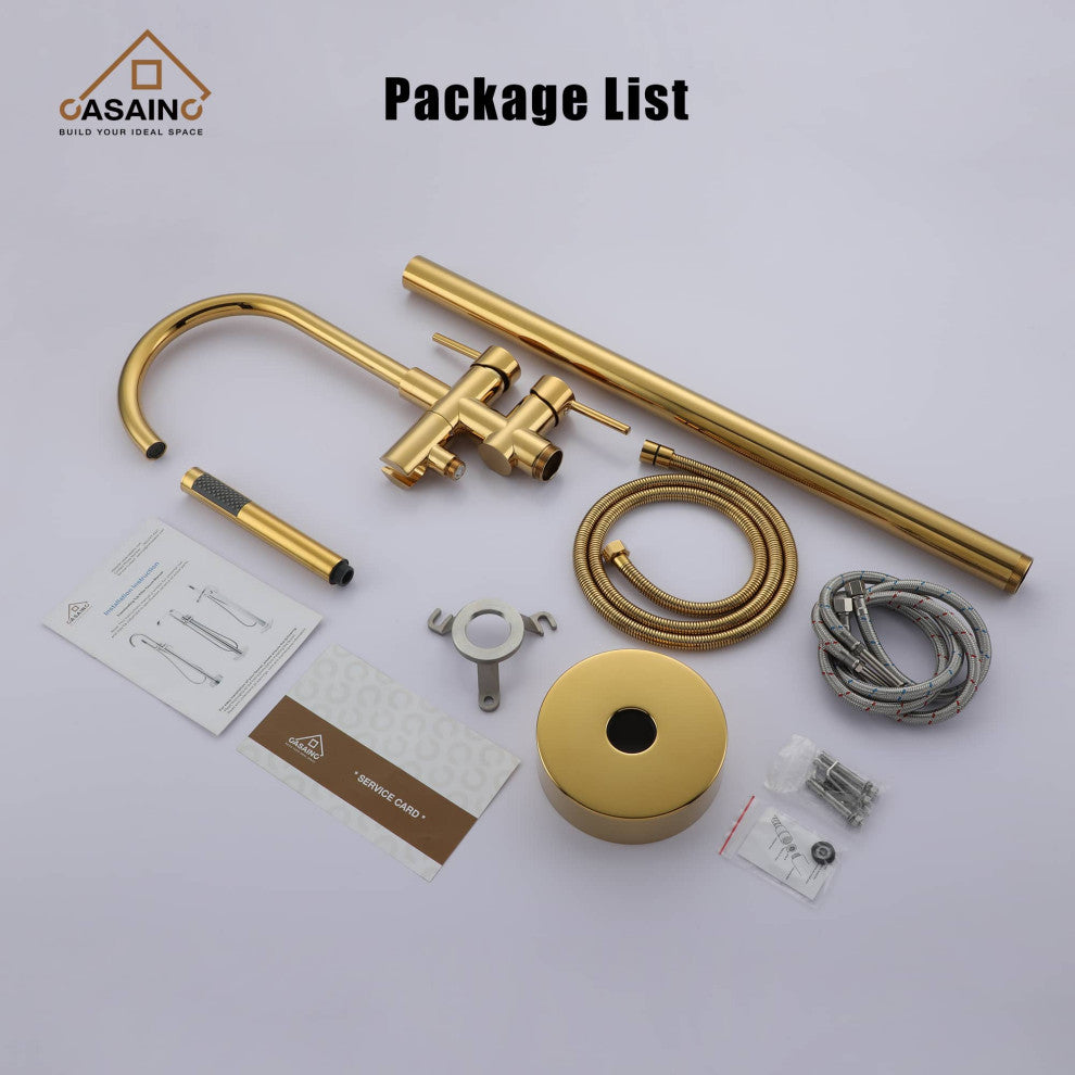 Freestanding Bathtub Faucet Hand Shower Floor-Mount High-arc Tub Faucet 2-Handle