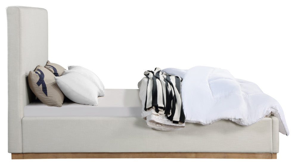 Alfie Linen Textured Fabric Upholstered Bed, Cream, Queen