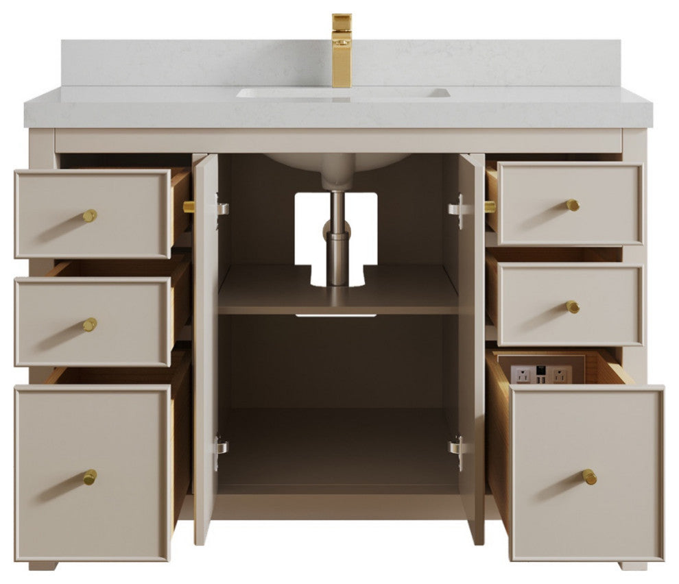 Chicago 48" Single Sink Bathroom Vanity, Fine Grain 2" Carrara Quartz
