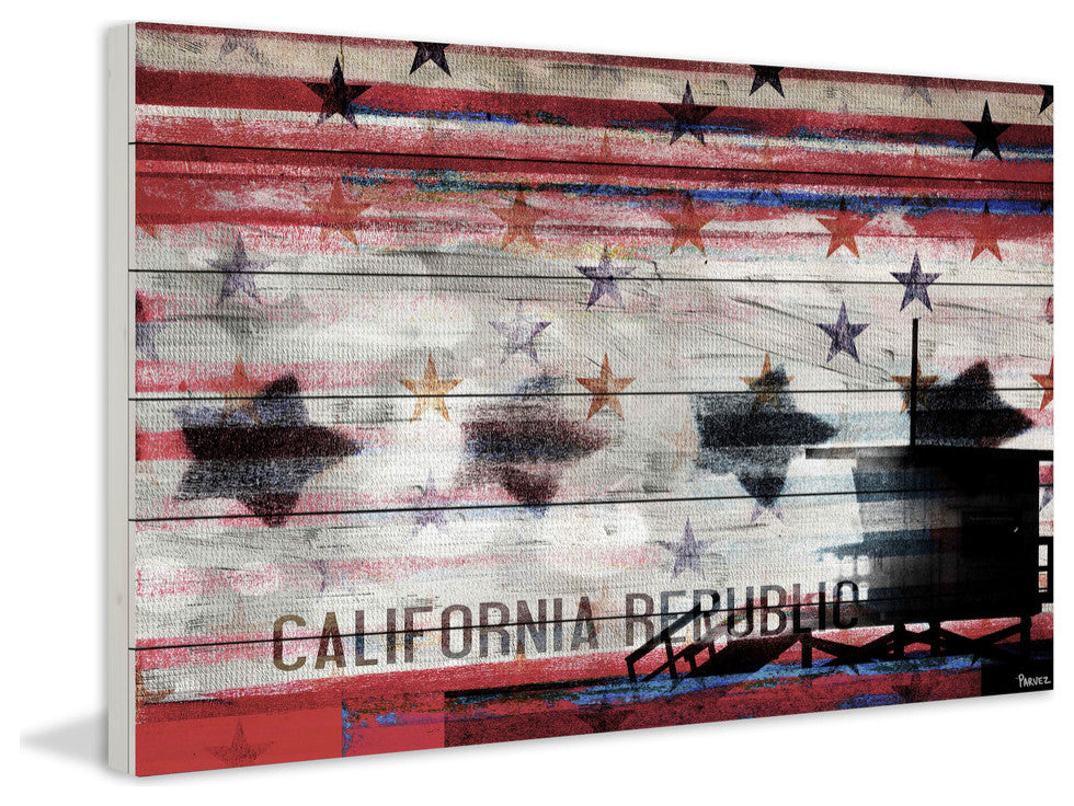 "Cal Repub Stars" Print on White Wood, 45"x30"