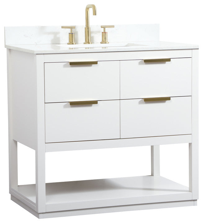 36" Single Bathroom Vanity, White, With Backsplash