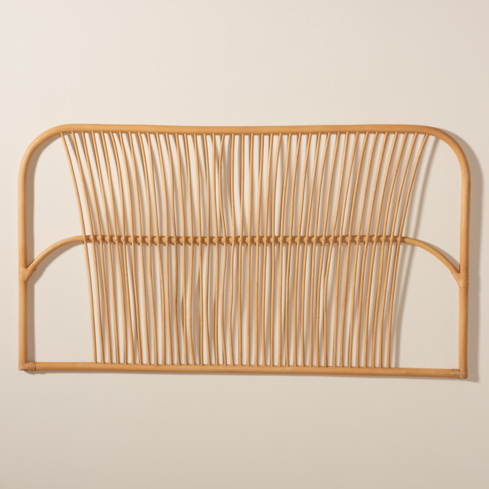 Laina Modern Bohemian Natural Brown Rattan Queen Size Wall-mount Headboard