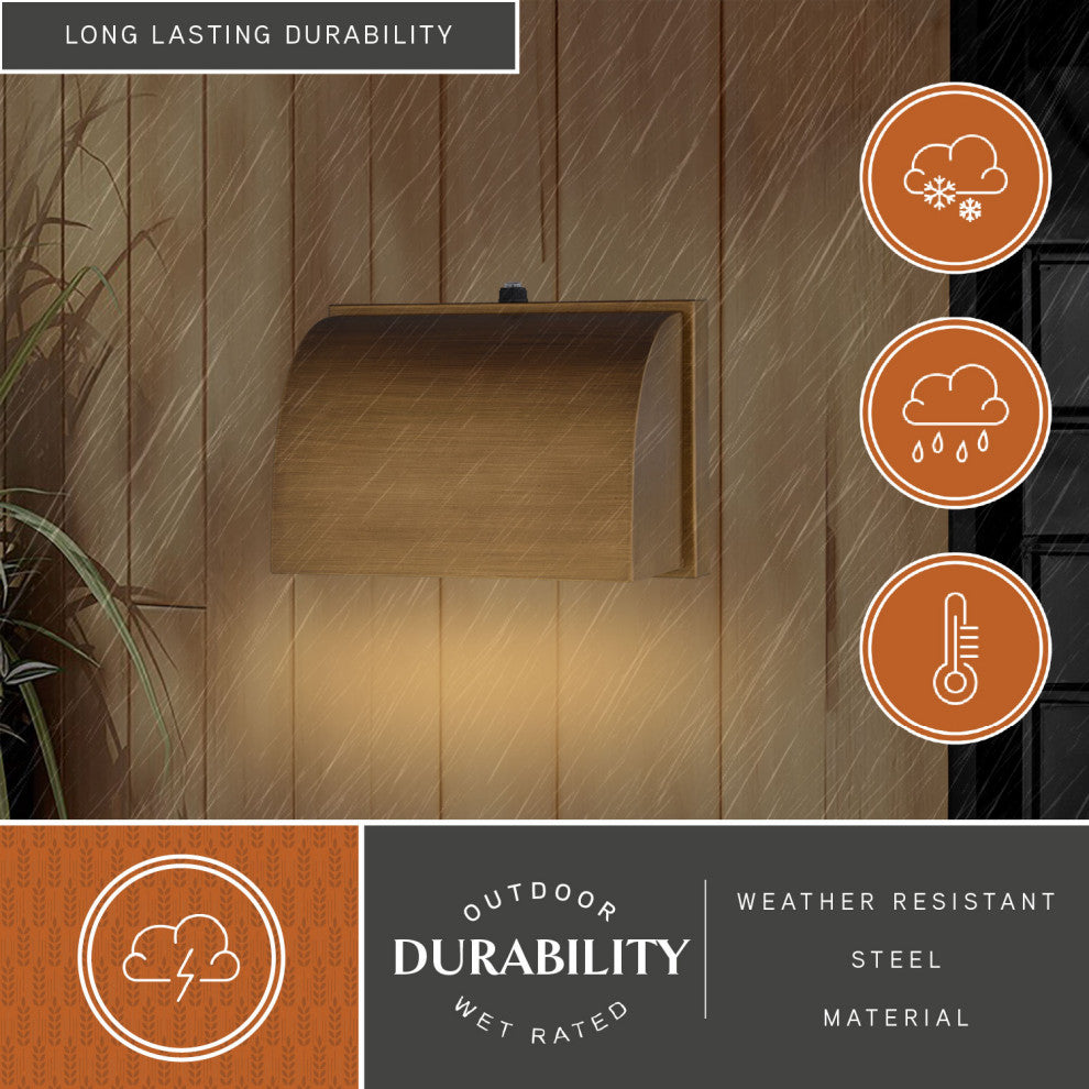 Walsh 1-Light Wrm Brass Dusk to Dawn Modern Outdoor Wall Sconce Fixture Dark Sky, Warm Brass, 7"wx4.75"hx4"d