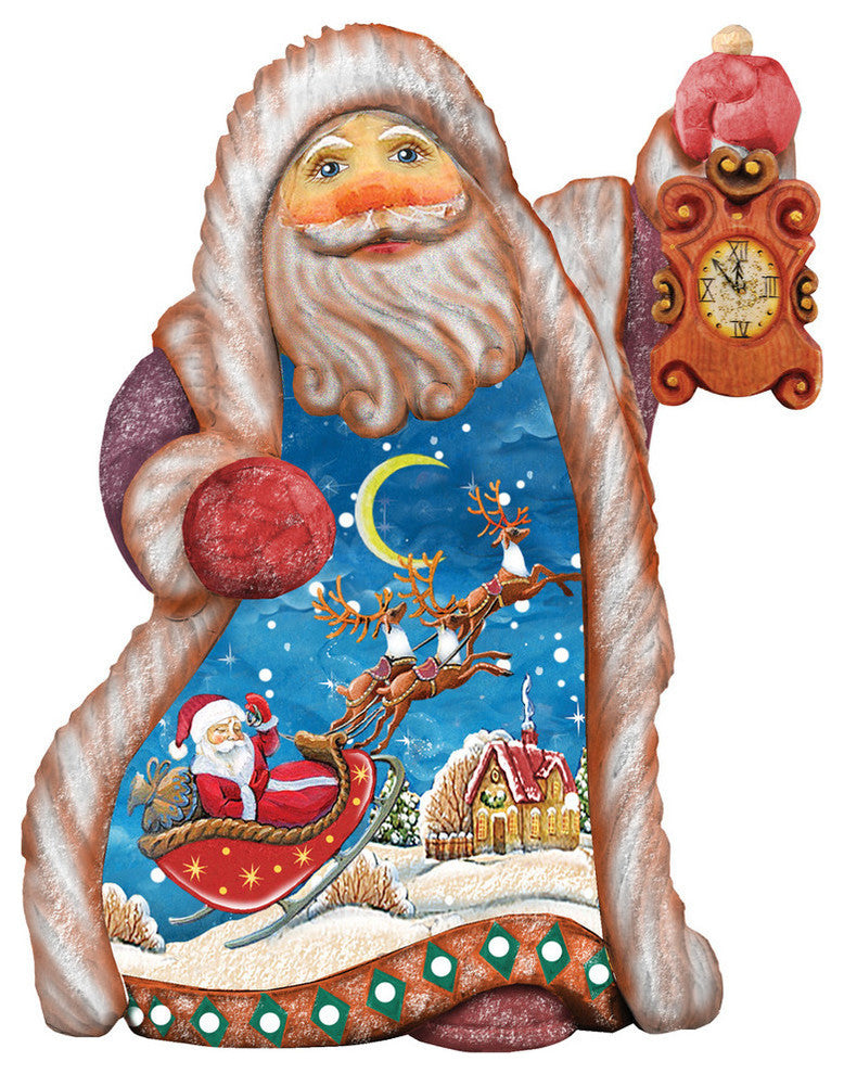 Hand Painted Santa Sleigh Ride Ornament Figurine With Scenic Painting
