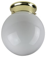8" Decorative Globe Ceiling Fixture Polished Brass White Glass