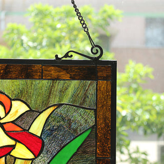 CHLOE Lighting FIRE LILY Tiffany-Style Floral Stained Glass Panel
