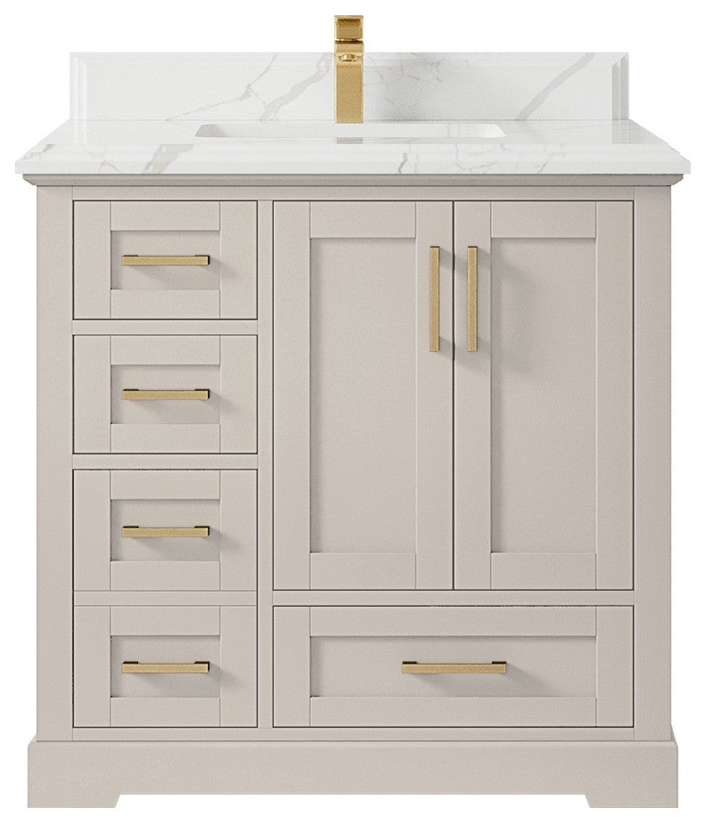 Boston 36" Center Sink Bath Vanity in Fine Grain 1.5" Calacatta Laza