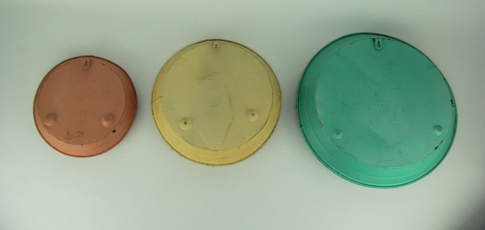 Green Yellow Orange Vintage Metal Round Wall Pockets Set of 3