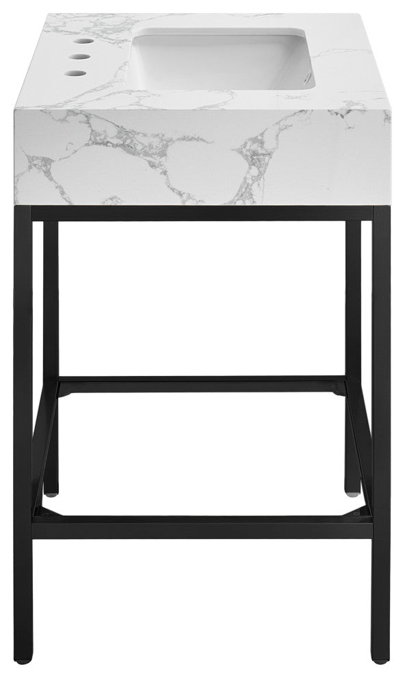 Marmo Bathroom Vanity, White, 24" Wide, Matte Black Finish