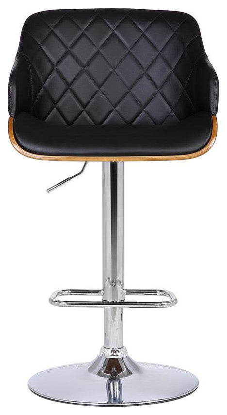 Toby Contemporary Adjustable Barstool in Chrome Finish with Black Faux Leather