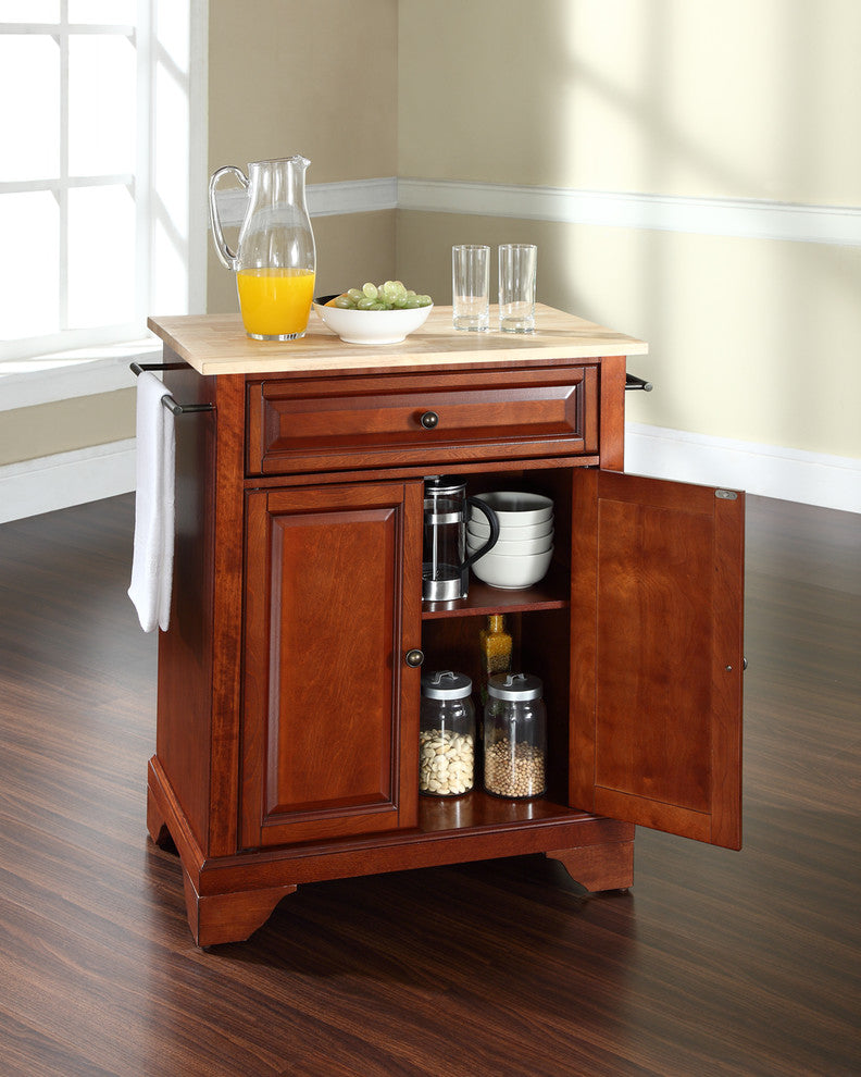 LaFayette Natural Wood Top Portable Kitchen Island, Classic Cherry Finish