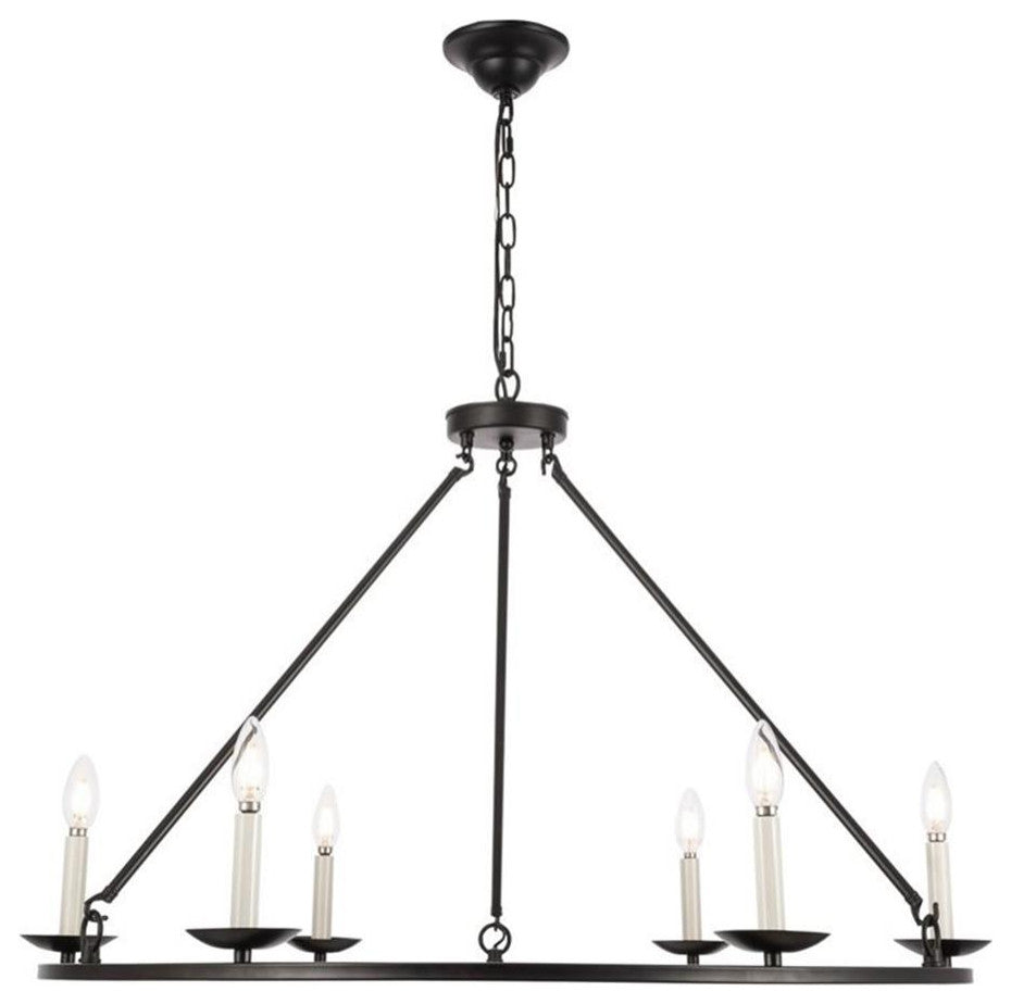 Living District Maine 6-Light Mid-Century Metal Chandelier in Black Finish