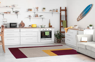 Bold Blocks Modern & Contemporary Chenille Area Rug, Maroon Red, 5'x7'