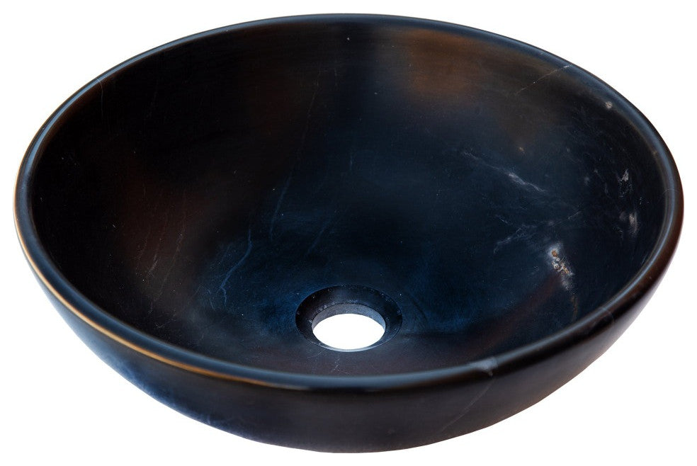 Toros Black Natural Stone Marble Vessel Sink Polished (D)16" (H)6"