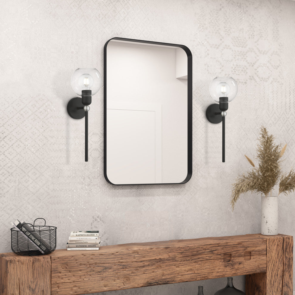 Downtown 1 Light Black With Brushed Nickel Accent Sphere Single Sconce