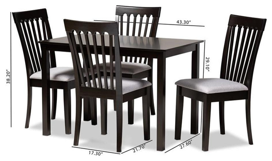 Minette Gray Fabric Upholstered Espresso Browned Wood 5-Piece Dining Set