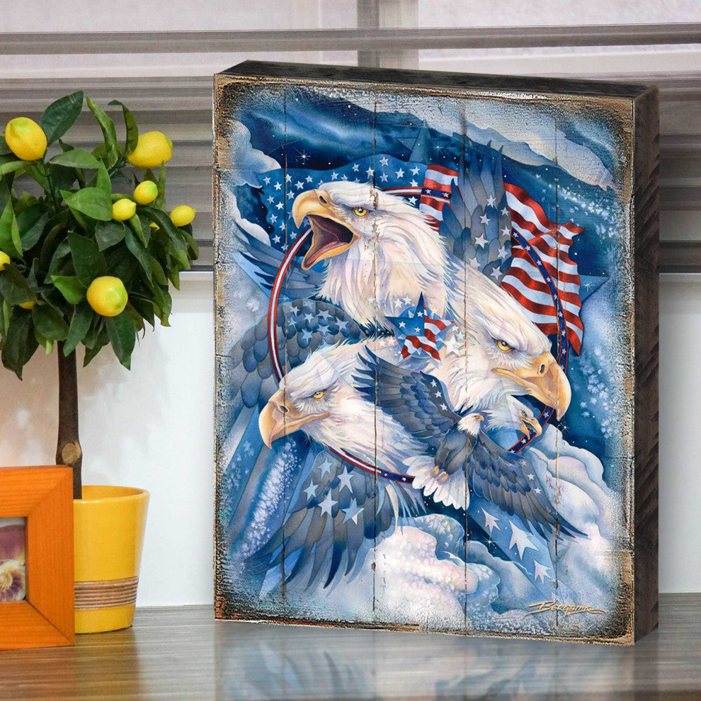 Allegiance American Patriotic Eagles Wooden Wall Art, Oversized 48x36