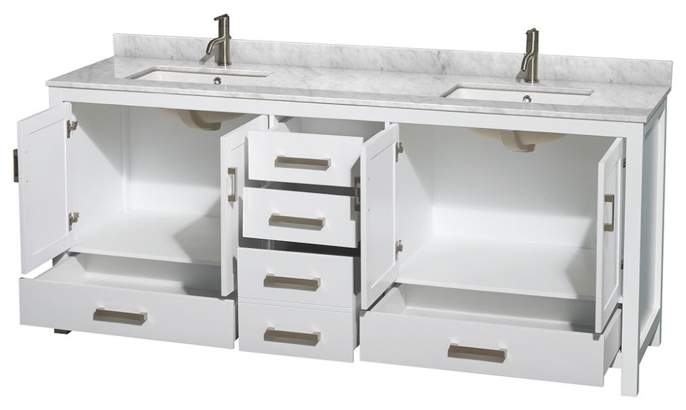 Wyndham WCS141480DWHCMUNSMXX White 80 Inch Vanity with Carrera Marble Top