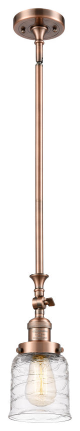 Small Bell 1 Light Mini Pendant, Antique Copper, Deco Swirl