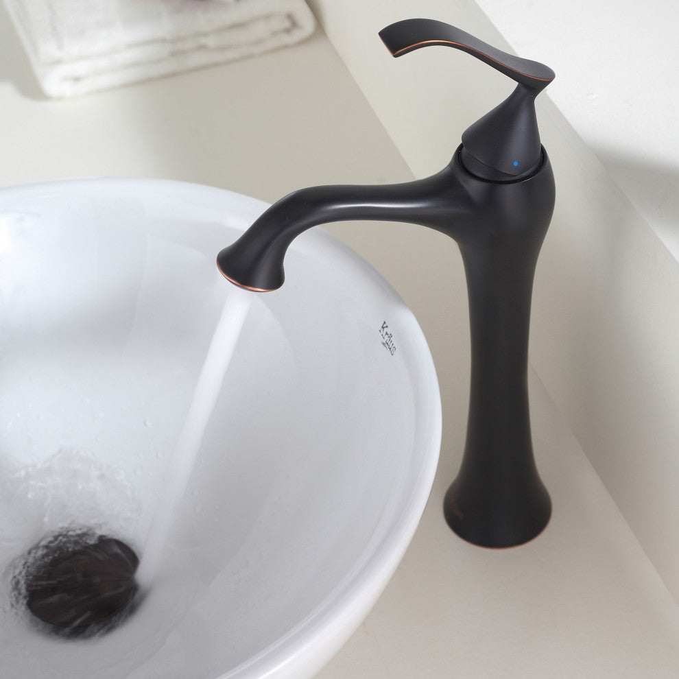 Elavo Ceramic Round Vessel White Sink, PU Drain Oil Rubbed Bronze