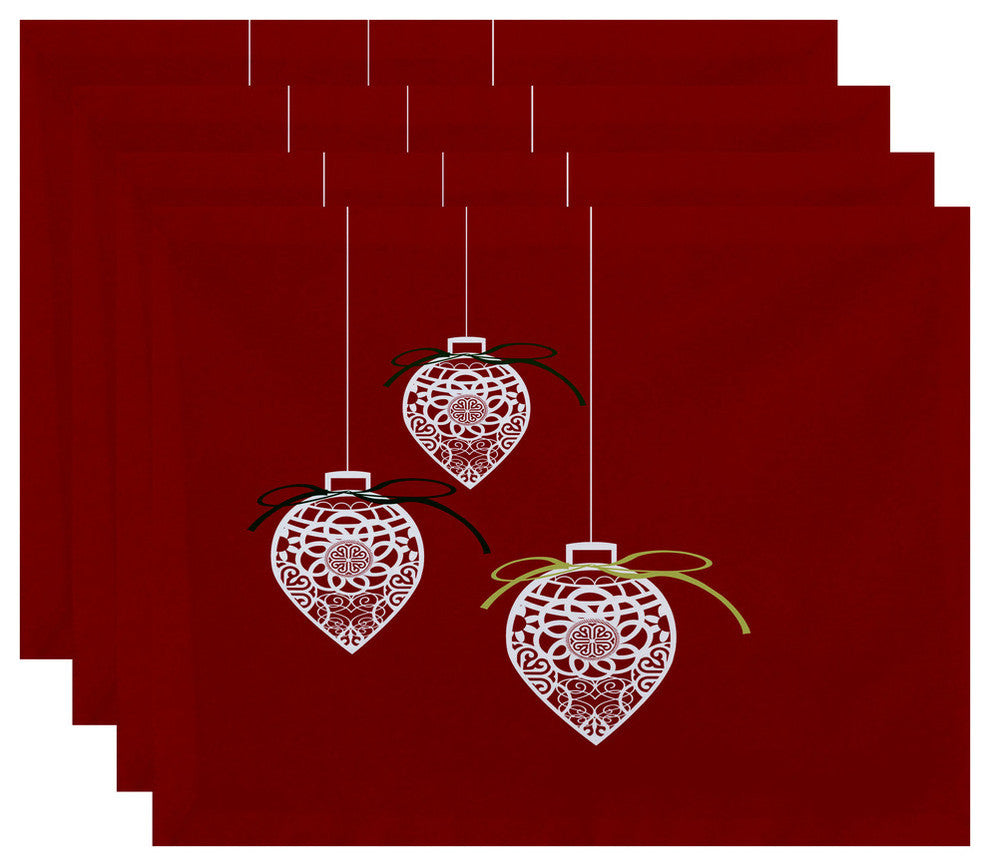 Decorative Holiday Placemat, Set of 4 Geometric, Red