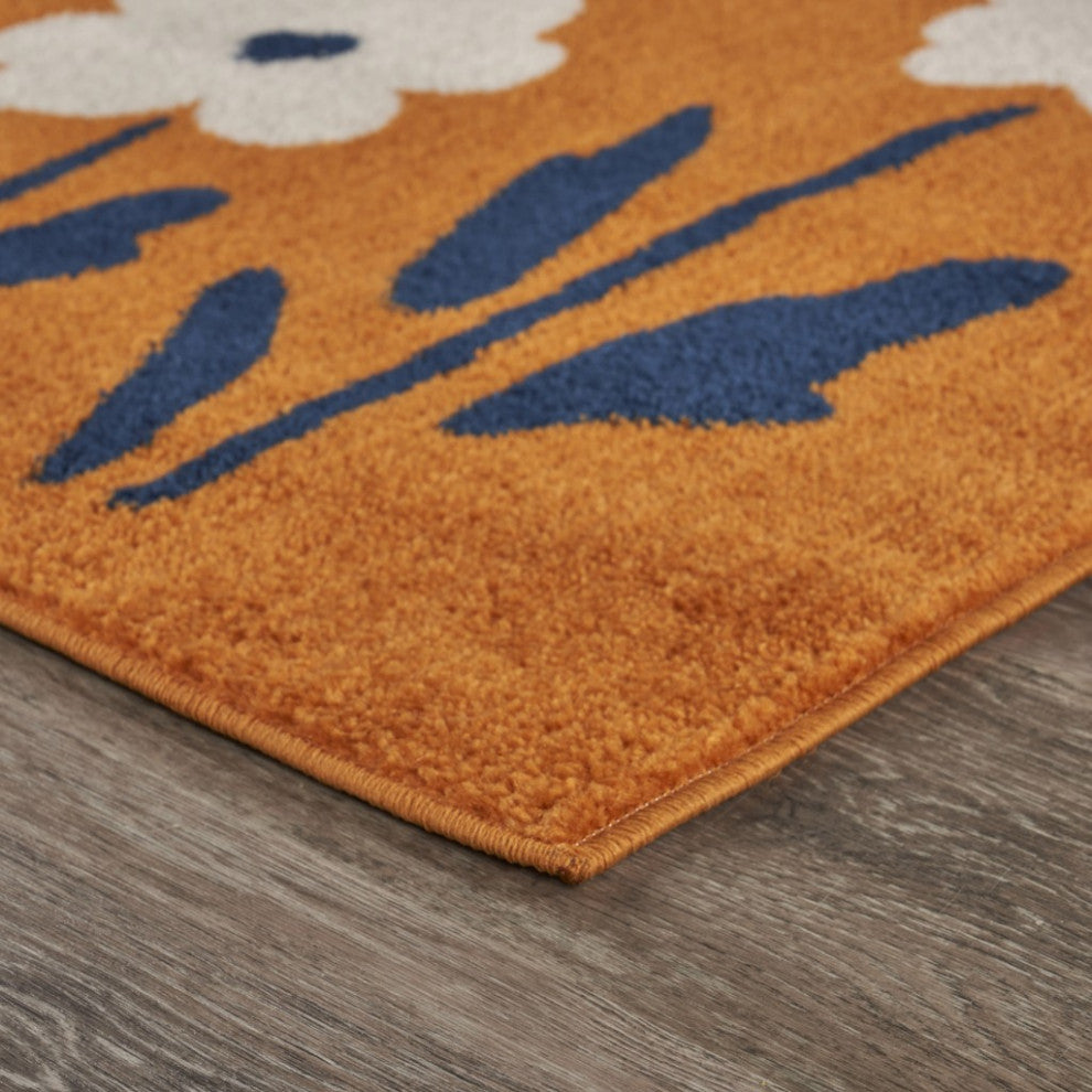 8" x 9" Orange and Ivory Flower Field Area Rug