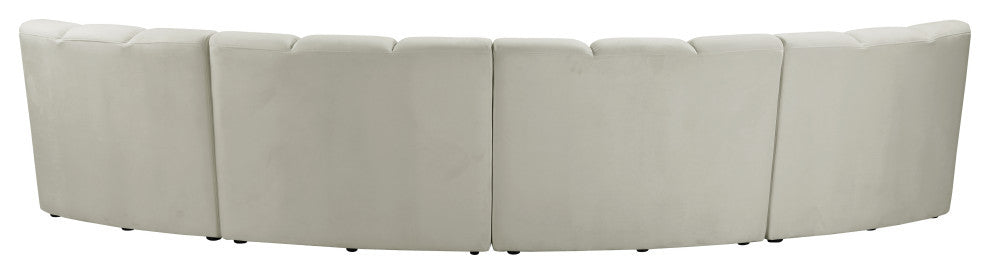 Infinity Channel Tufted Velvet Modular Chair, Cream, 4 Piece