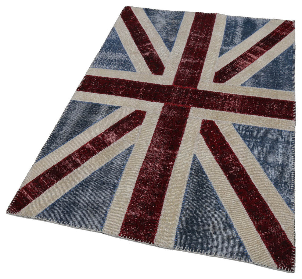 Rug N Carpet - Hand-knotted Anatolian 4' 0'' x 5' 11'' Flag Patchwork Rug