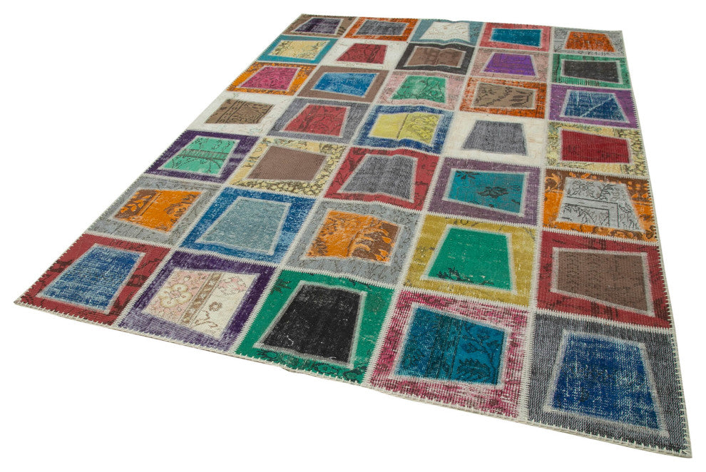 Rug N Carpet - Handwoven Oriental 6' 7" x 9' 2" Boho Patchwork Area Rug